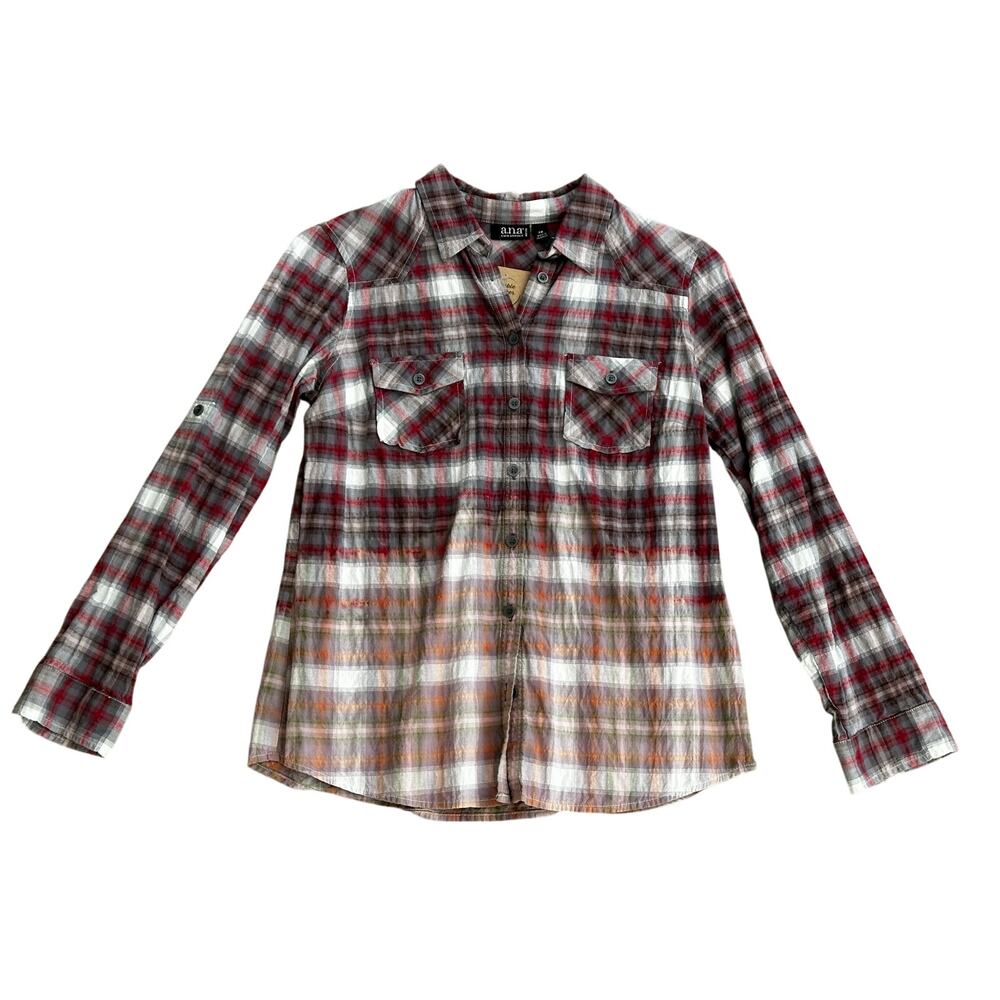 Bleach Dyed Plaid Shirt, Ana Small Shirt, Custom OOAK Bleached Plaid Shirt